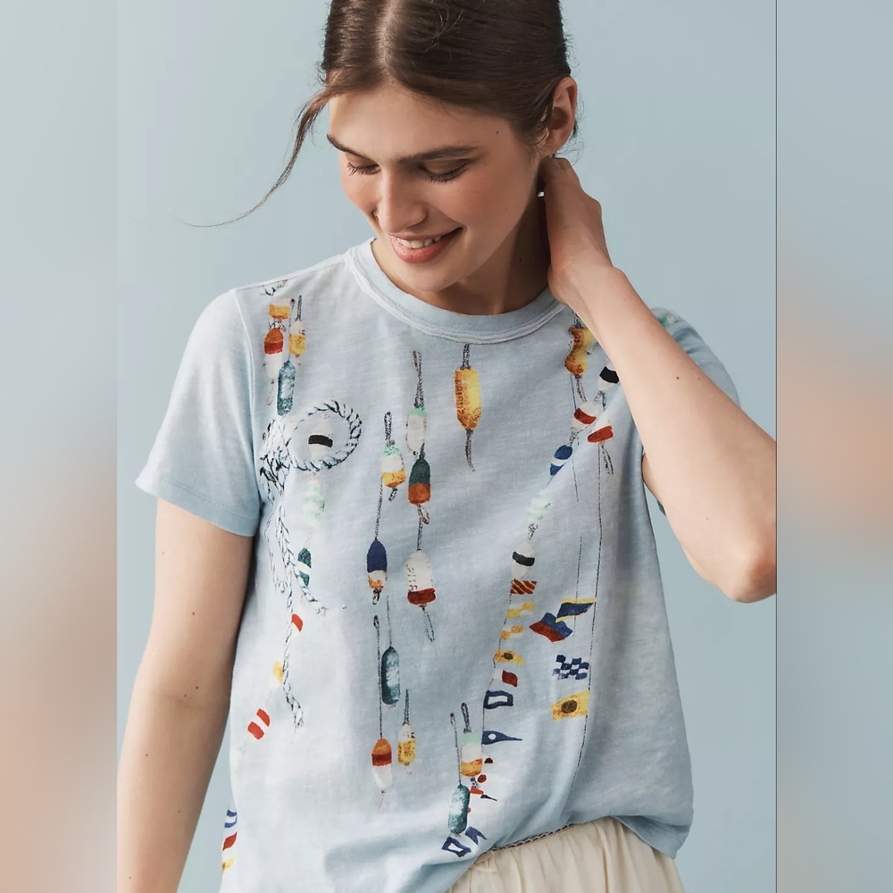 🪷NWT Anthropologie The Bennie Cotton Slub Crew-Neck Slim Tee by Pilcro, Size XS